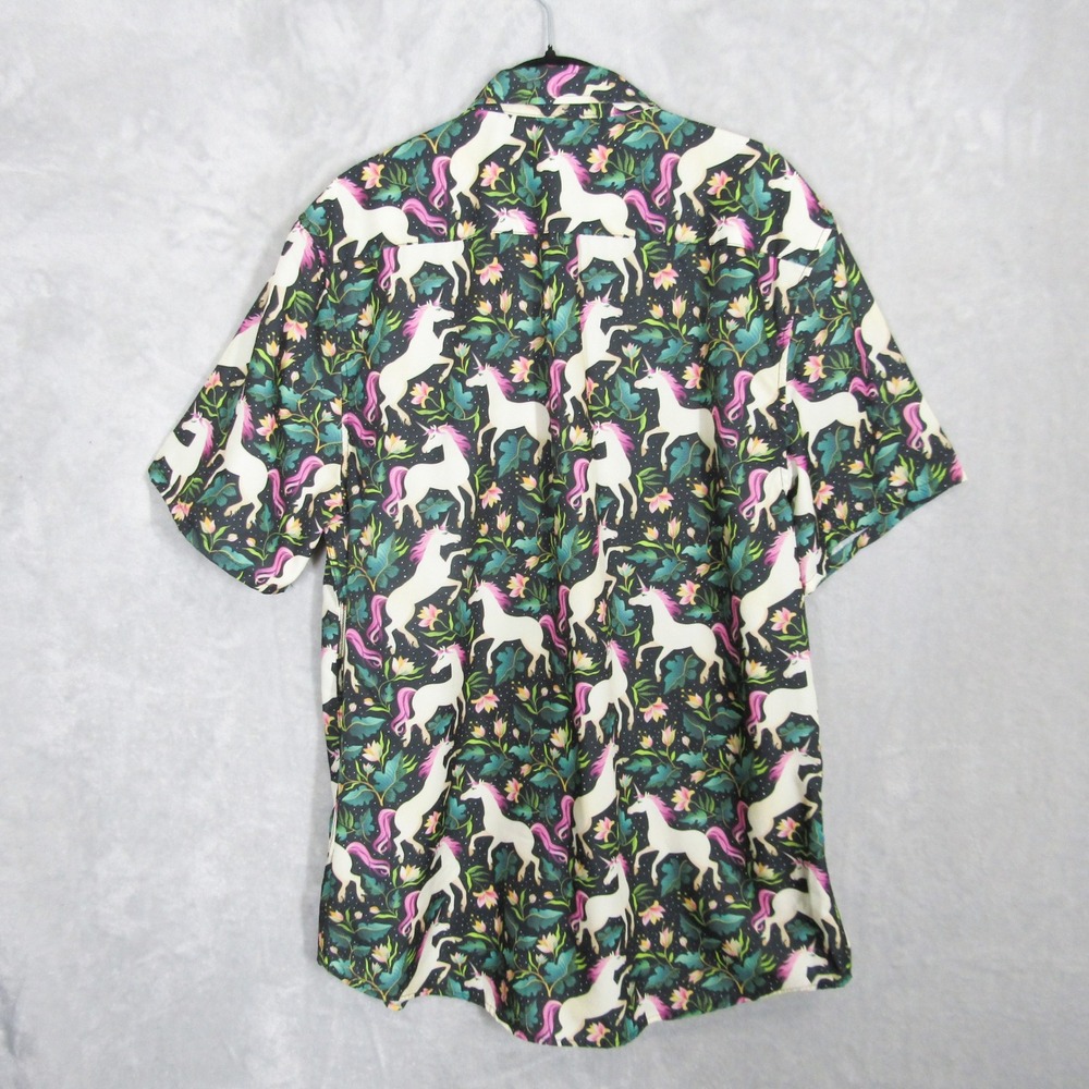 WESC Unicorn Floral Button Up Shirt Mens Medium Short Sleeve Party Top - Picture 9 of 10
